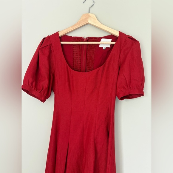 NEW Reformation Coucou Midi Linen Dress Sundried Tomato Red | US 2 UK 6 - Picture 9 of 16